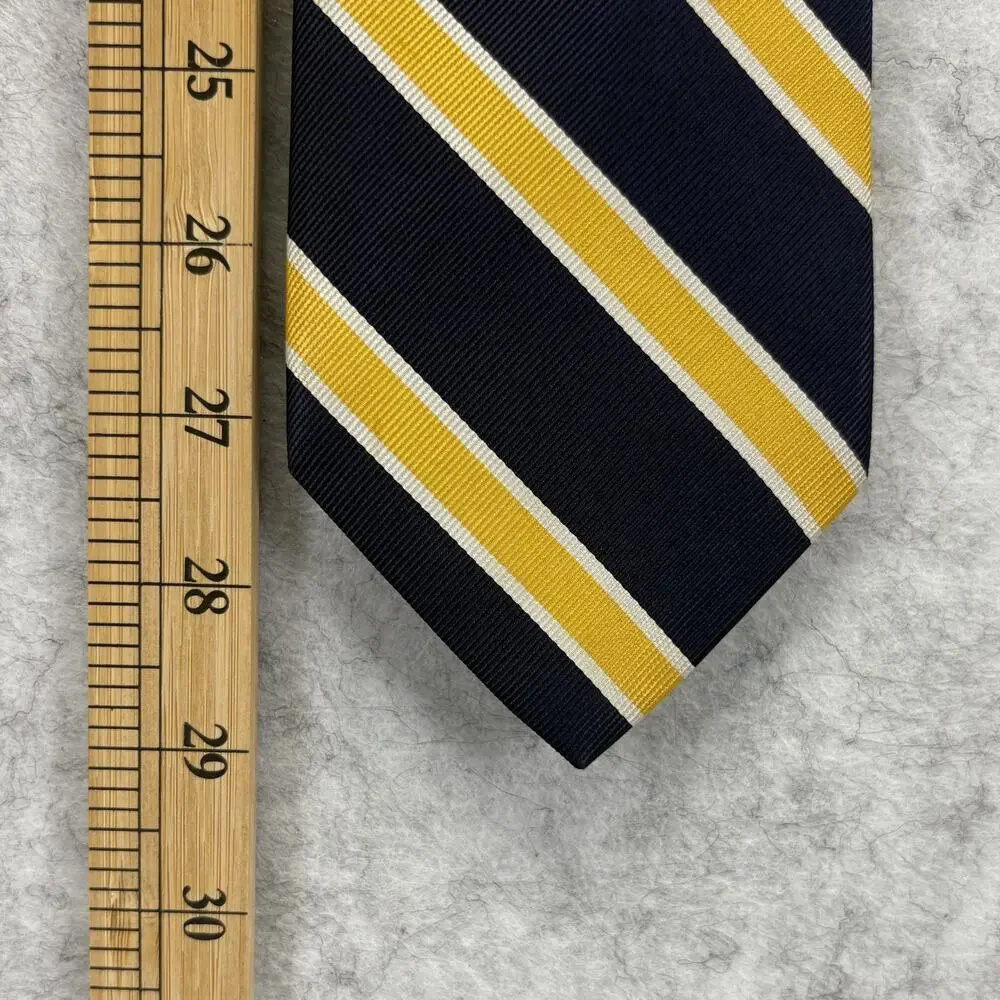 J Crew Striped Silk Necktie Navy Blue Yellow Diagonal Stripe Business Tie 57